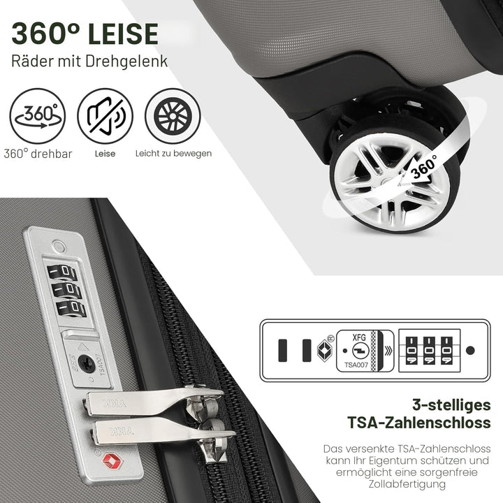 KONO Koffer Trolley Kofferset 3 Teilig Erweiterbarer Leichte Hartschalenkoffer aus ABS+PC Reisekoffe