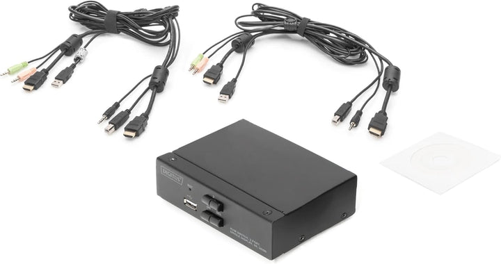 DIGITUS KVM-Switch HDMI – 2-Port Single-Display – 2 PC 1 Monitor – 1x Maus, Tastatur &amp; Audio für 2 C