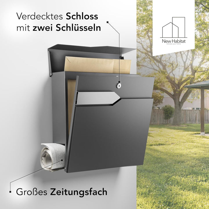 NewHabitat - Briefkasten Munich mit Zeitungsfach - Anthrazit RAL 7016 Ohne Gravur, Ohne Gravur