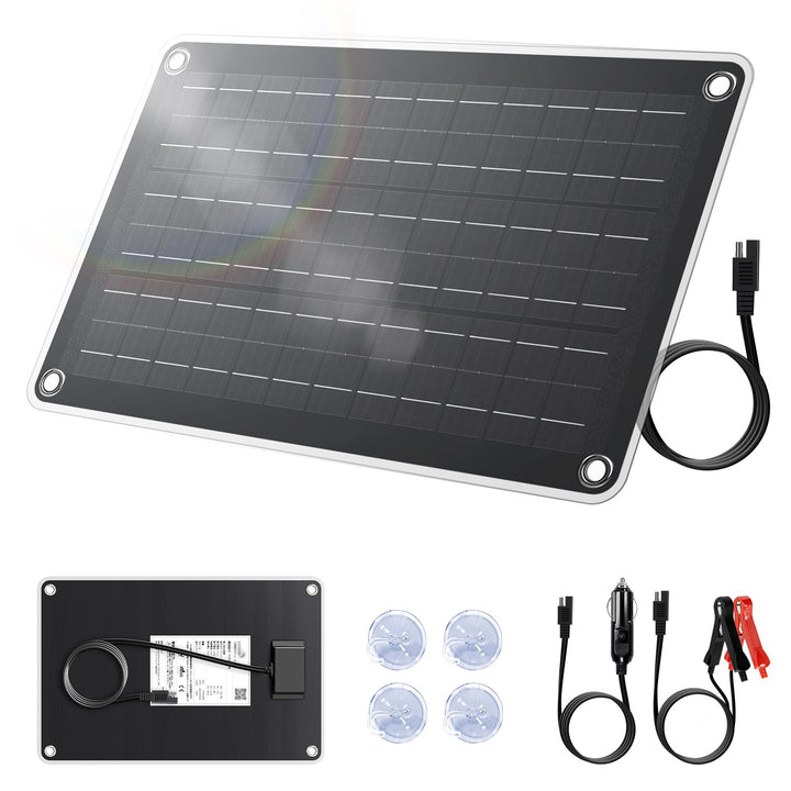 Yinleader 10W Solarpanel 12V Monokristallin Tragbar mit SAE Zigarettenanzünder- & Batterieklemmen-Ad