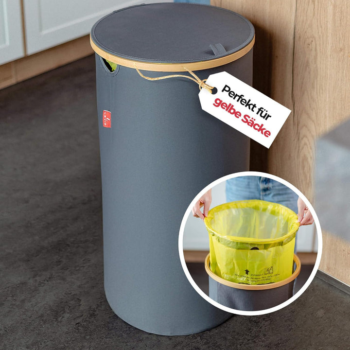 Levio® Gelber Sack Ständer mit Deckel – Müllsackhalter [80L mit Geruchsfilter] – Mülltonne Gelber Sa