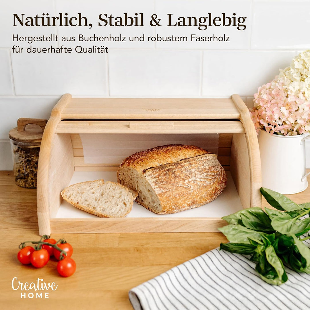Creative Home Brotkasten Holz | 38 x 28,5 x 17,5cm (+/-1cm) | Perfekte BrotBox für Brot Brötchen Kuc