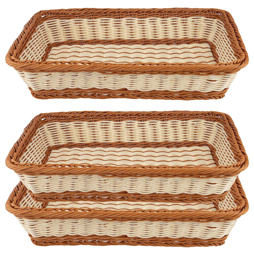 KEILEOHO 3 Stück 40 x 30 x 8 cm Brotkorb Rechteckig, Brotkörbchen Plastik, Kunstoff Servierkorb Ratt