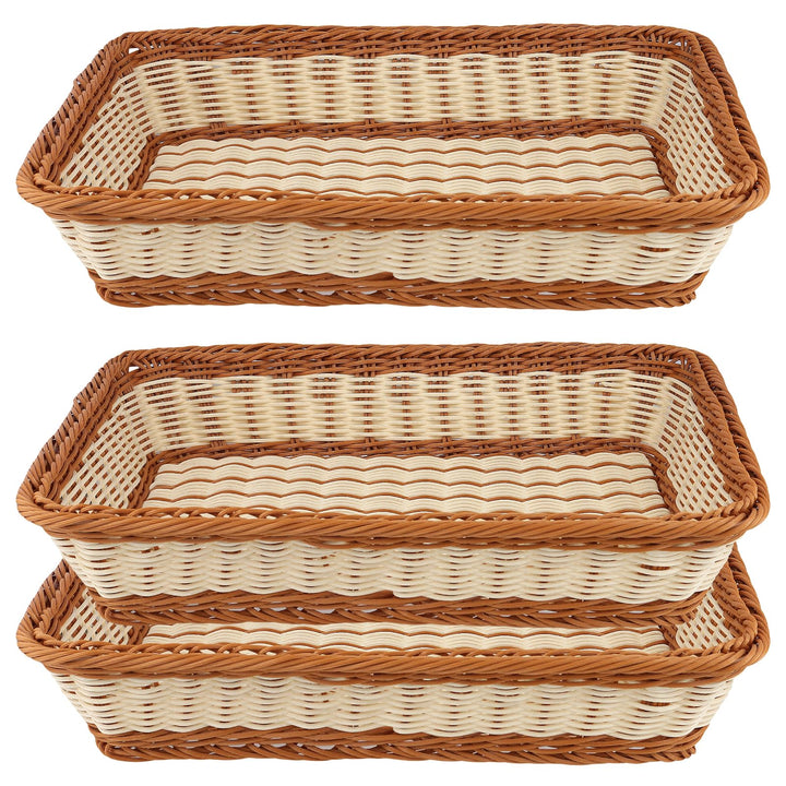 KEILEOHO 3 Stück 40 x 30 x 8 cm Brotkorb Rechteckig, Brotkörbchen Plastik, Kunstoff Servierkorb Ratt