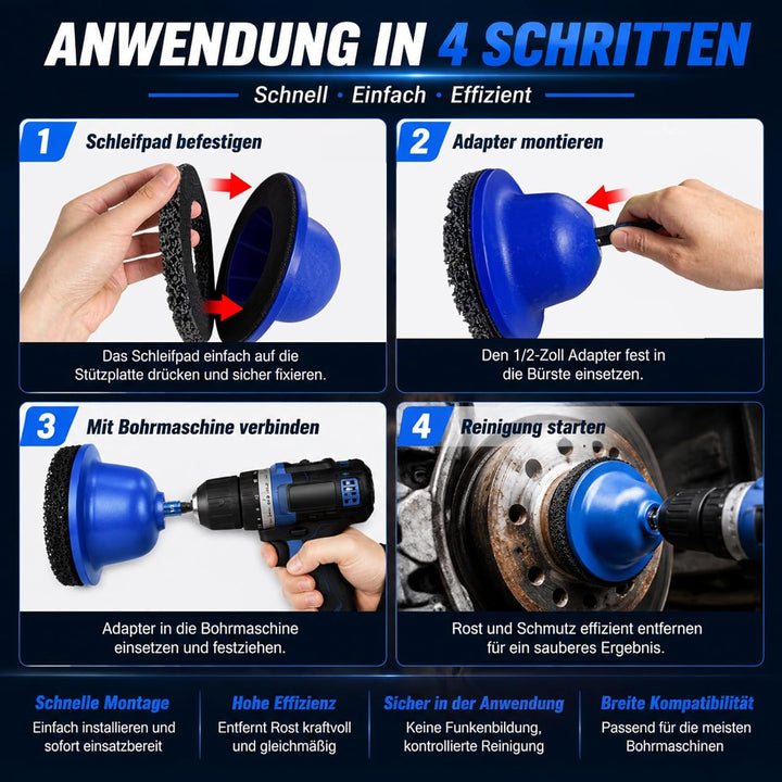 Radnaben Bürste für Auto, Innen-Ø 90mm Aussen-Ø 150mm, 2 Stück Schleifrad mit 1/2 Zoll Vierkantantri
