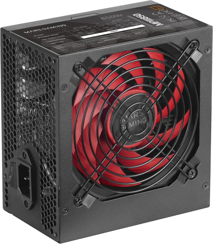Mars Gaming MPIII850, Netzteil PC ATX 850W, 5 Jahre Garantie, Silent AI-RPM Technologie, 85% Wirkung