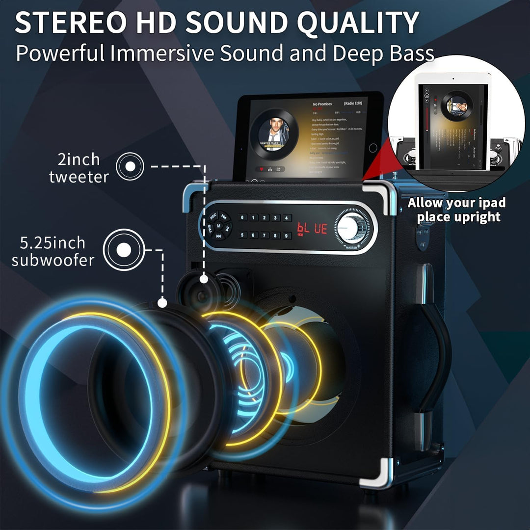 Karaoke-Maschine mit 2 kabellosen Mikrofonen, tragbarer Bluetooth 5.3-Lautsprecher mit LED-Leuchten,