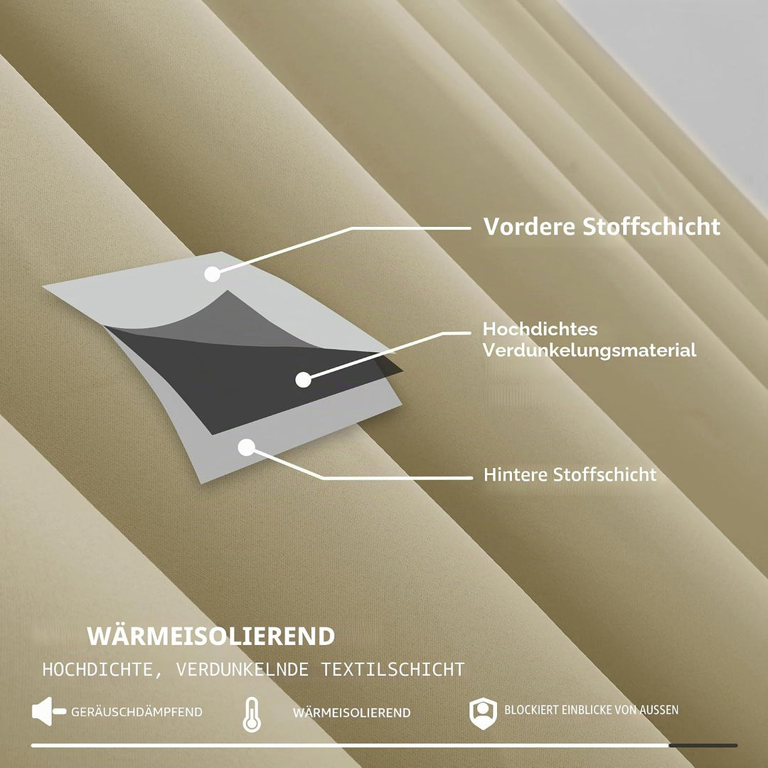 Deconovo Gardinen mit Kräuselband Verdunkelungsvorhang Blickdichter Vorhang Wohnzimmer Vorhänge Schl