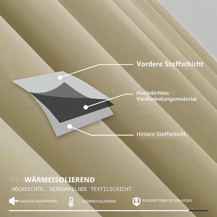 Deconovo Gardinen mit Kräuselband Verdunkelungsvorhang Blickdichter Vorhang Wohnzimmer Vorhänge Schl