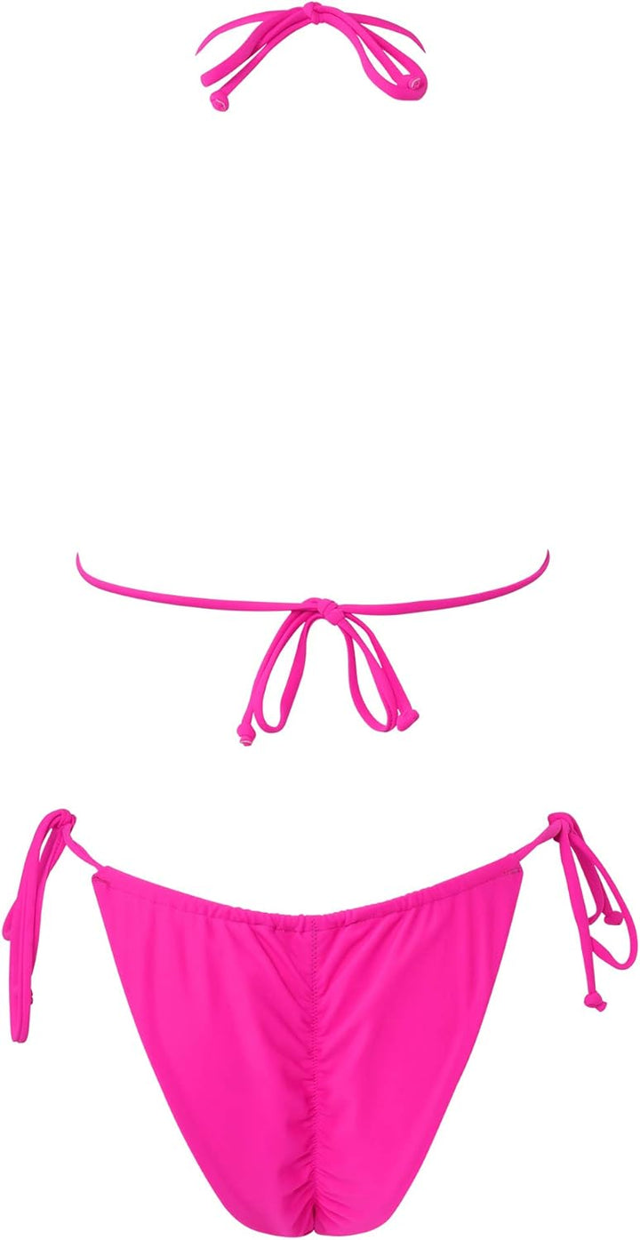 RXRXCOCO Sexy Brazilian Bikini Damen Set Triangel String Oberteil Bikini Tanga Bademode S Rosenrot,