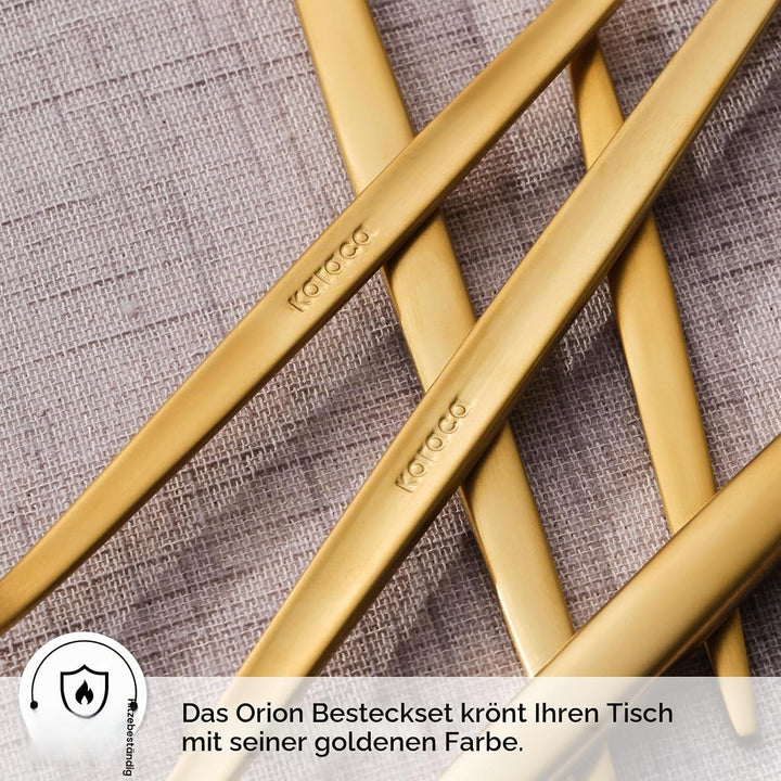 Karaca Orion Bestecksets - Edelstahl Besteck Set für 6 Personen, Gold Besteckset 30-teilig Messer Ga