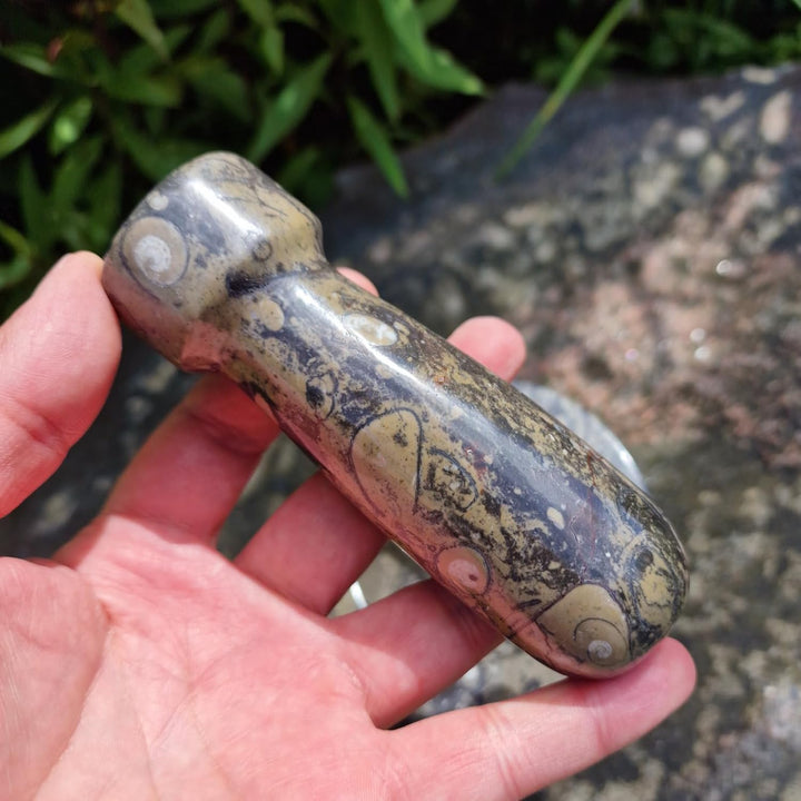 Budawi® Orthoceras Gewürz Mörser mit Stössel – Handgefertigter Küchenmörser aus Naturstein – Fossile