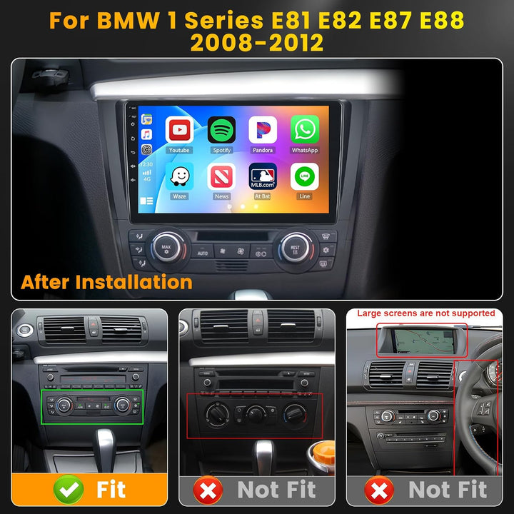 Hikity 2G+64G Autoradio Android 15 für BMW 1 Series E81 E82 E87 E88 2008-2012 mit 9-Zoll-Touchscreen