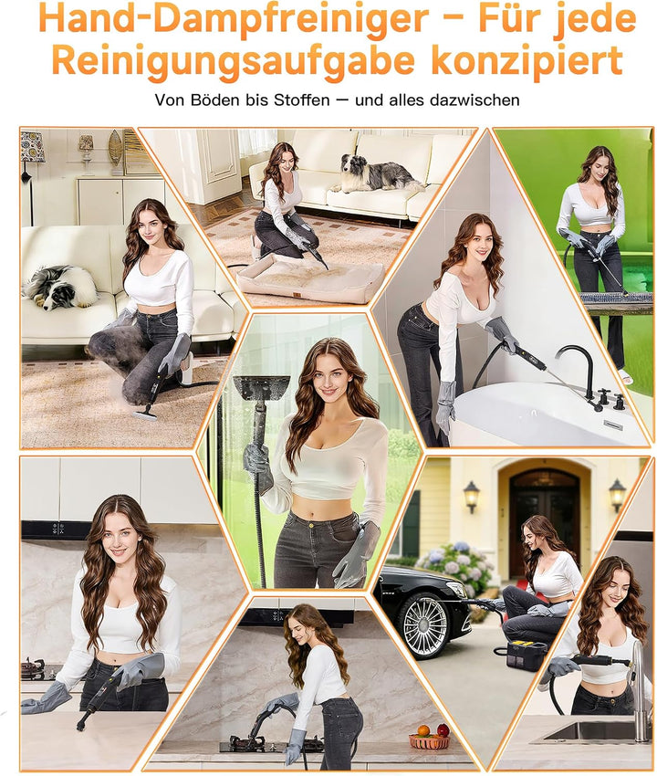 Gautye Dampfreiniger 3 stufig verstellbarer Griff, 10 Sekunden Aufheizzeit | 2L Wassertank, steam cl