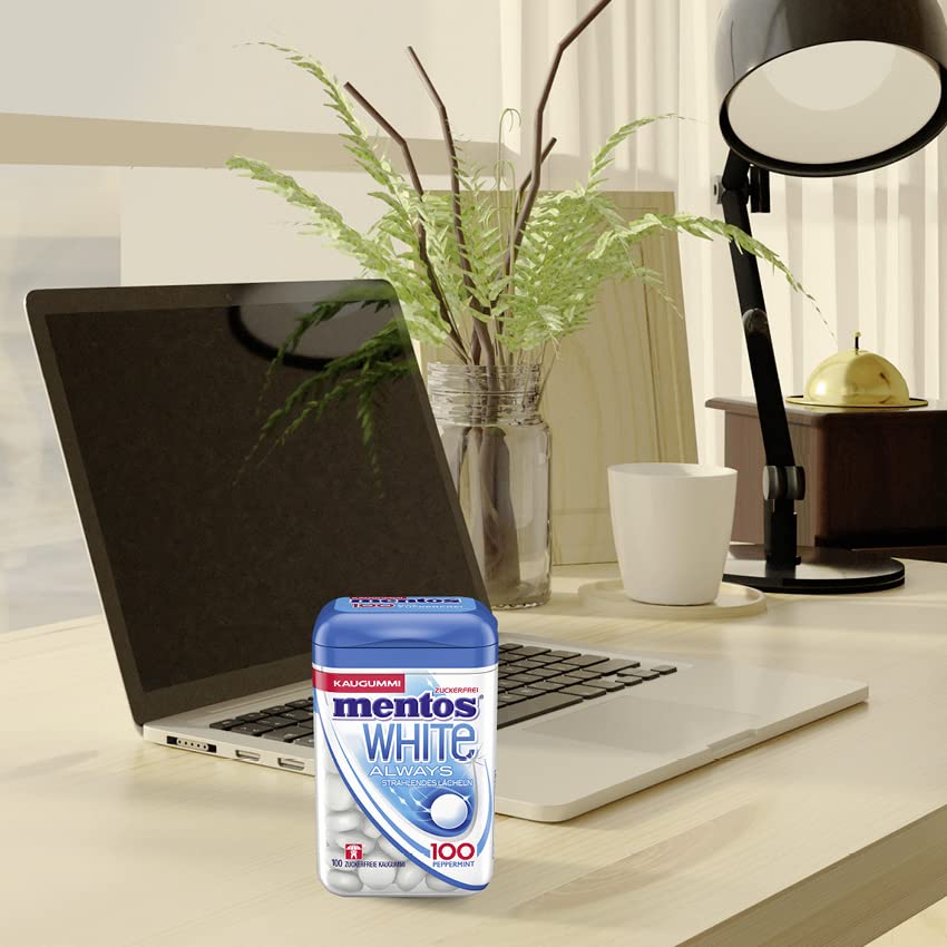 Mentos Kaugummi Always White, 8 XL-Dosen zuckerfreie Chewing Gum Dragees à 100 Stück mit Pfefferminz