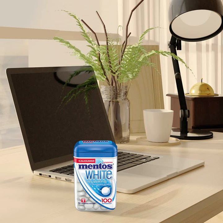 Mentos Kaugummi Always White, 8 XL-Dosen zuckerfreie Chewing Gum Dragees à 100 Stück mit Pfefferminz