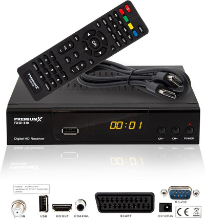 PremiumX Satelliten-Receiver HD 521 FTA Digital SAT TV-Receiver DVB-S2 FullHD HDMI SCART 2X USB Mult