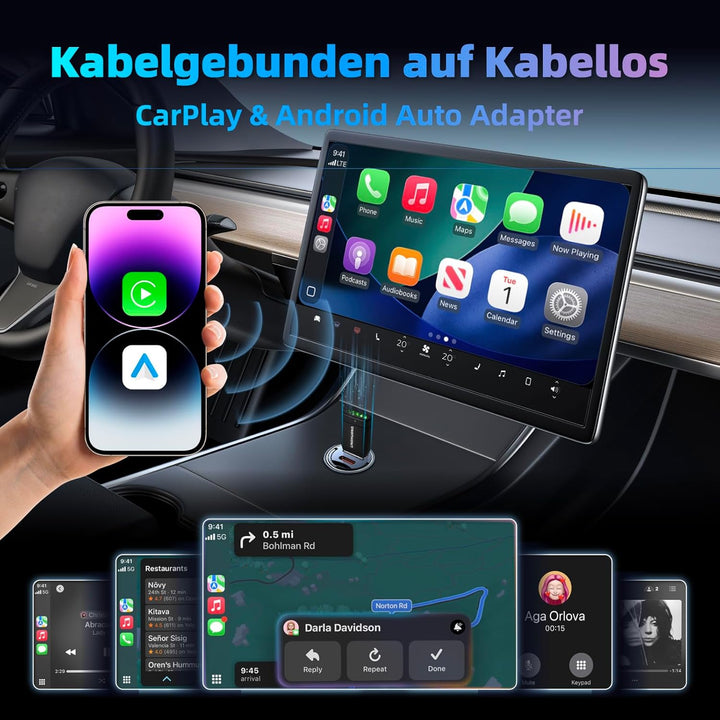 LINGHUANG CarPlay Wireless Adapter & Android Auto, Mini Wireless CarPlay Adapter Upgrade von Wired a