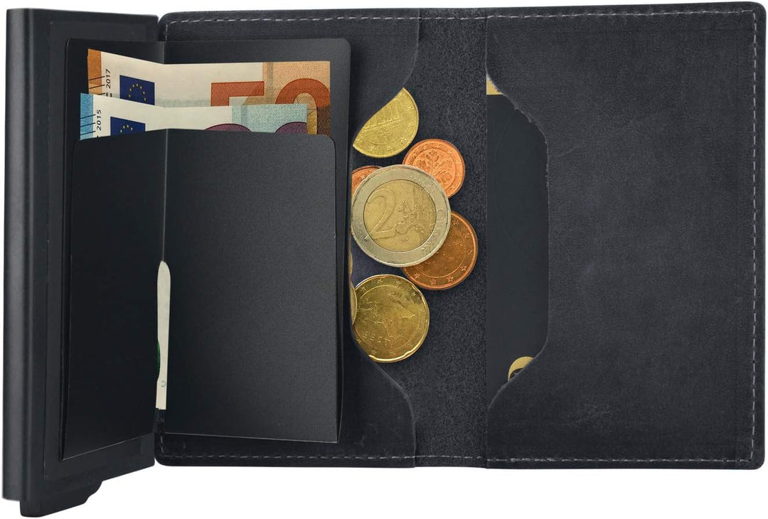 mogdi Nano Black Premium Herren Portmonee RFID Schutz Kartenetui Business Geldbörse feinstes A++ Ech
