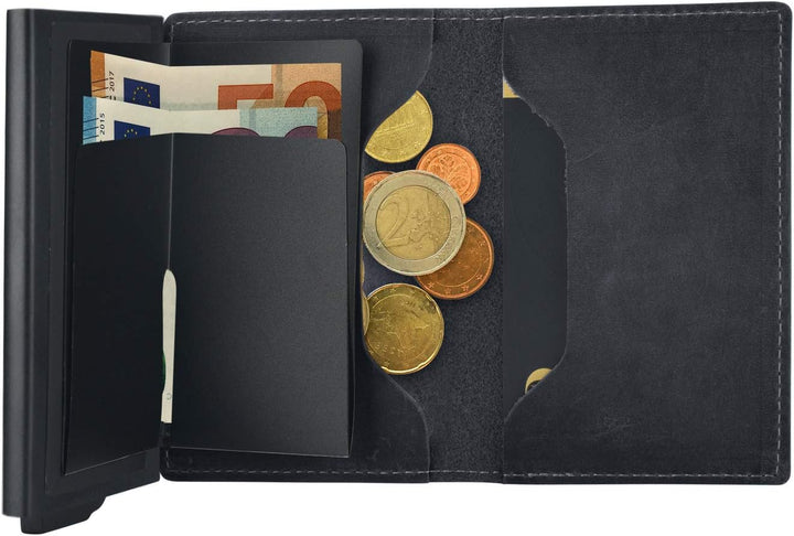 mogdi Nano Black Premium Herren Portmonee RFID Schutz Kartenetui Business Geldbörse feinstes A++ Ech