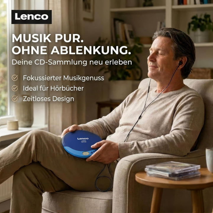 Lenco CD-011 - Tragbarer CD-Player Walkman - Diskman - CD Walkman - Mit Kopfhörern und Micro USB Lad