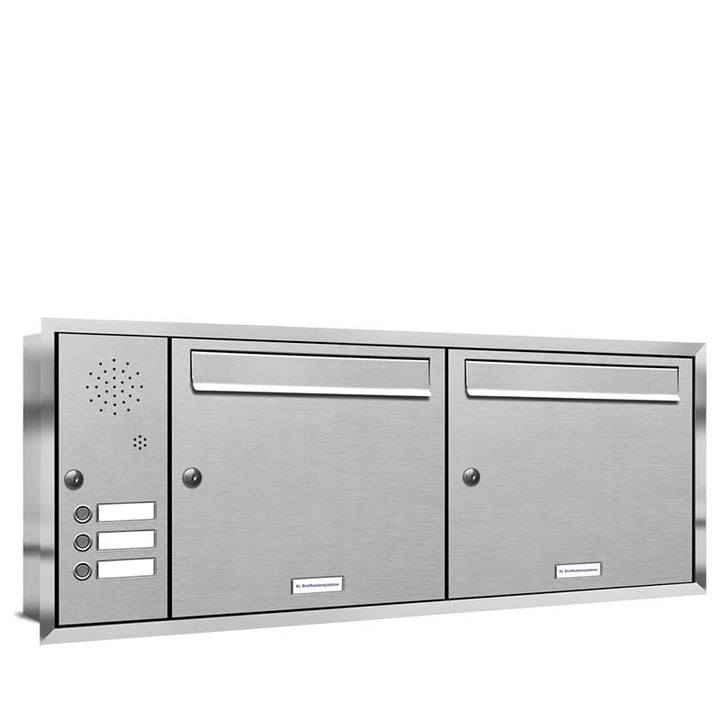 AL Briefkastensysteme, 2er Unterputzbriefkasten, Doppel-Briefkasten mit Klingel, 2 Fach, Briefkasten