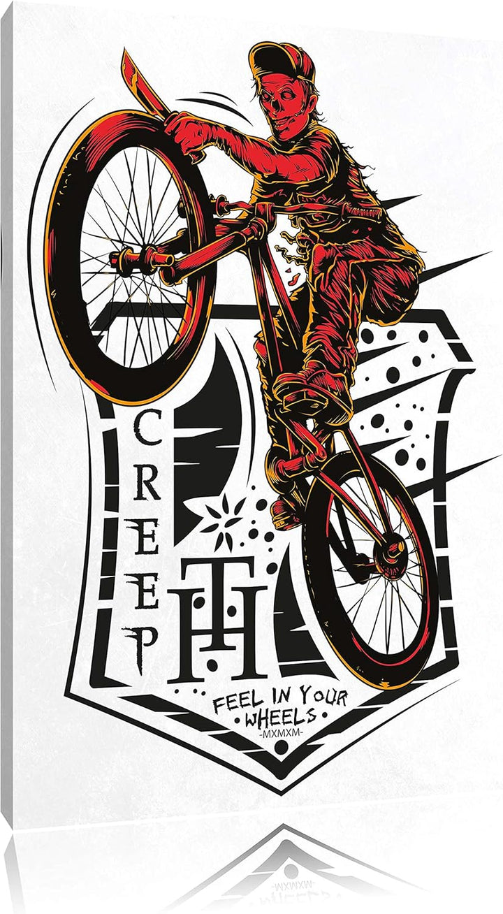 Creepy Biker white Leinwandbild Bild auf Leinwand, XXL riesige Bilder fertig gerahmt mit Keilrahmen,