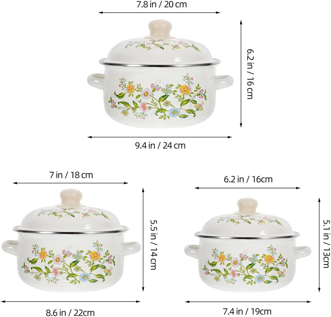 3 Stück Emaille Kochtöpfe Set Mit Deckel Retro Suppentöpfe Für Instantnudeln Suppe Und Milch Flacher