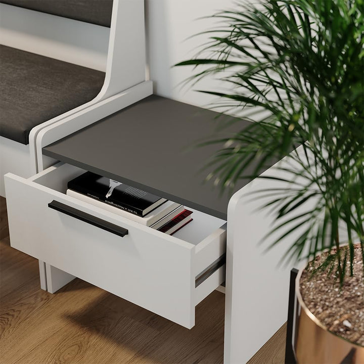 Vicco Esszimmerbank Roman, Weiss/Anthrazit, 53.5 x 41.1 cm mit 1 Schublade Weiss Hocker mit 1 Schubl
