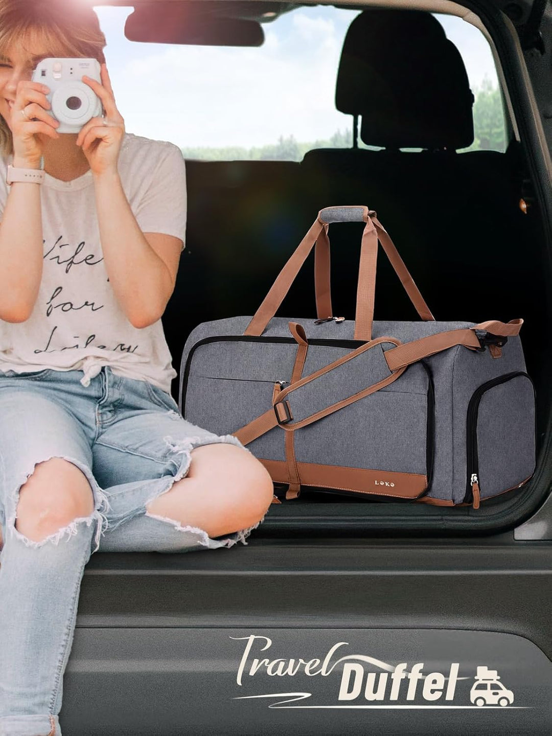 Lekesky Faltbare Reisetasche Weekender mit Schuhfach, 60L Reisetasche Sporttasche Kliniktasche Krank