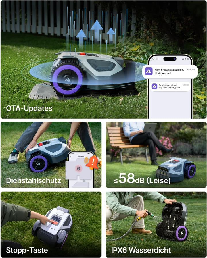 ANTHBOT M9+Garage, Rasenmäher Roboter ohne Begrenzungsdraht, RTK-Navigation mit Dual-Vision, KI-Hind