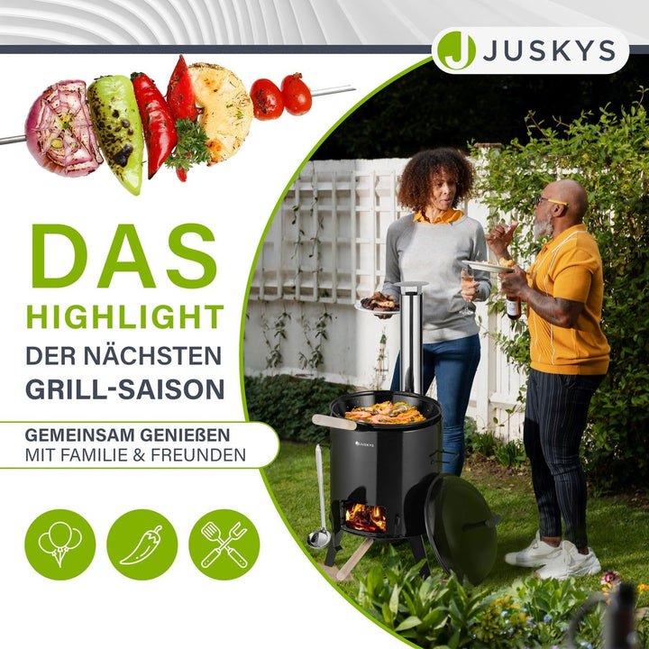 Juskys Gulaschkanone 17 Liter mit Kessel & Pfanne - Outdoor Ofen zum Kochen, Braten & Grillen - Gula