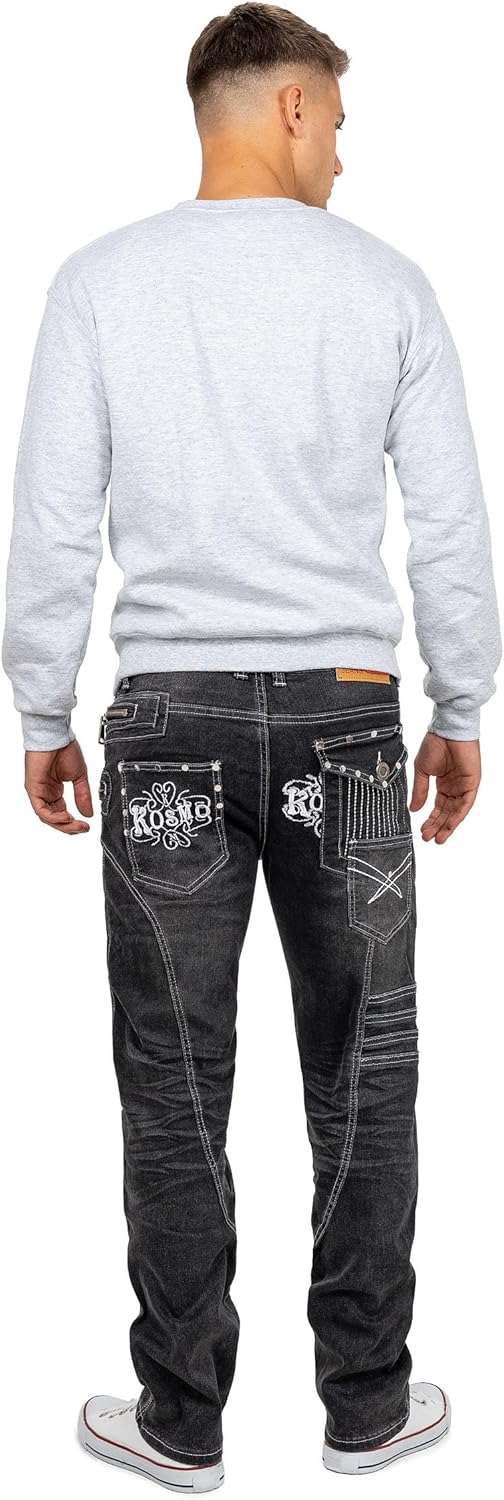 Kosmo Lupo Herren Jeans Extravagant Besondere Designs 29W / 32L Grau - 03, 29W / 32L Grau - 03