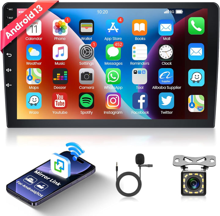Hodozzy Doppel Din 1080P 10 Zoll Android Autoradio mit MirrorLink für Android/IOS,Autoradio 2 DIN MI