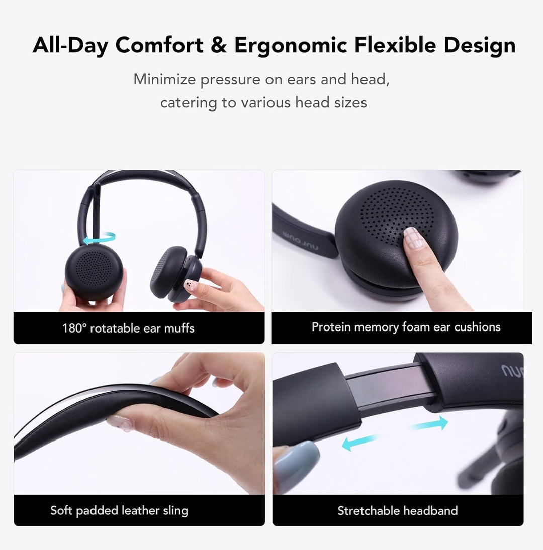 Nuroum HP31DU(2nd Gen) Bluetooth Headset mit Mikrofon Wireless, Geräuschunterdrückende Mikrofone für