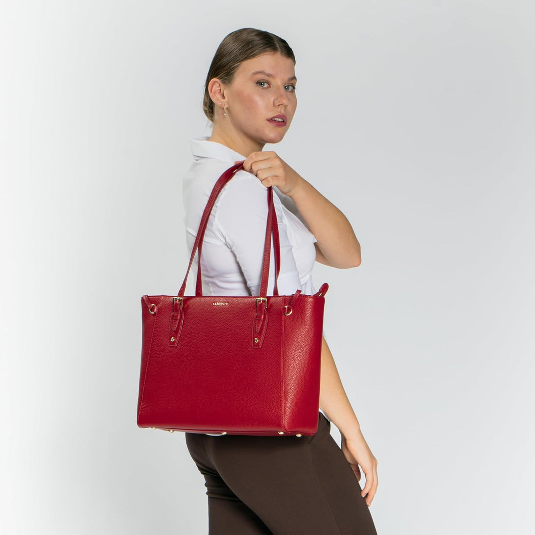 Lazarotti Bologna Leder Shopper Tasche Damen | Tote Bag mit seitlichen Kordelzügen | XL Schultertasc