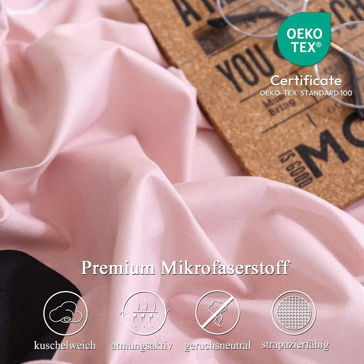 Freyamy Bettwäsche 135x200cm 2teilig Rosa Schwarz Herz Bettwaren-Sets Gebürstet Microfaser Weiche We