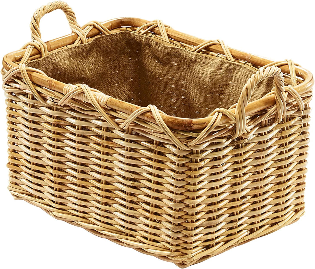 Kobolo Holzkorb für Kaminholz rechteckig natur aus Rattan mit Griffen und