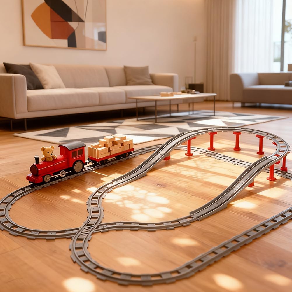 67PCS Bausteine Zug Schienen Set, City Eisenbahn Schienen, Spielzeug Eisenbahnschienen bestehend aus