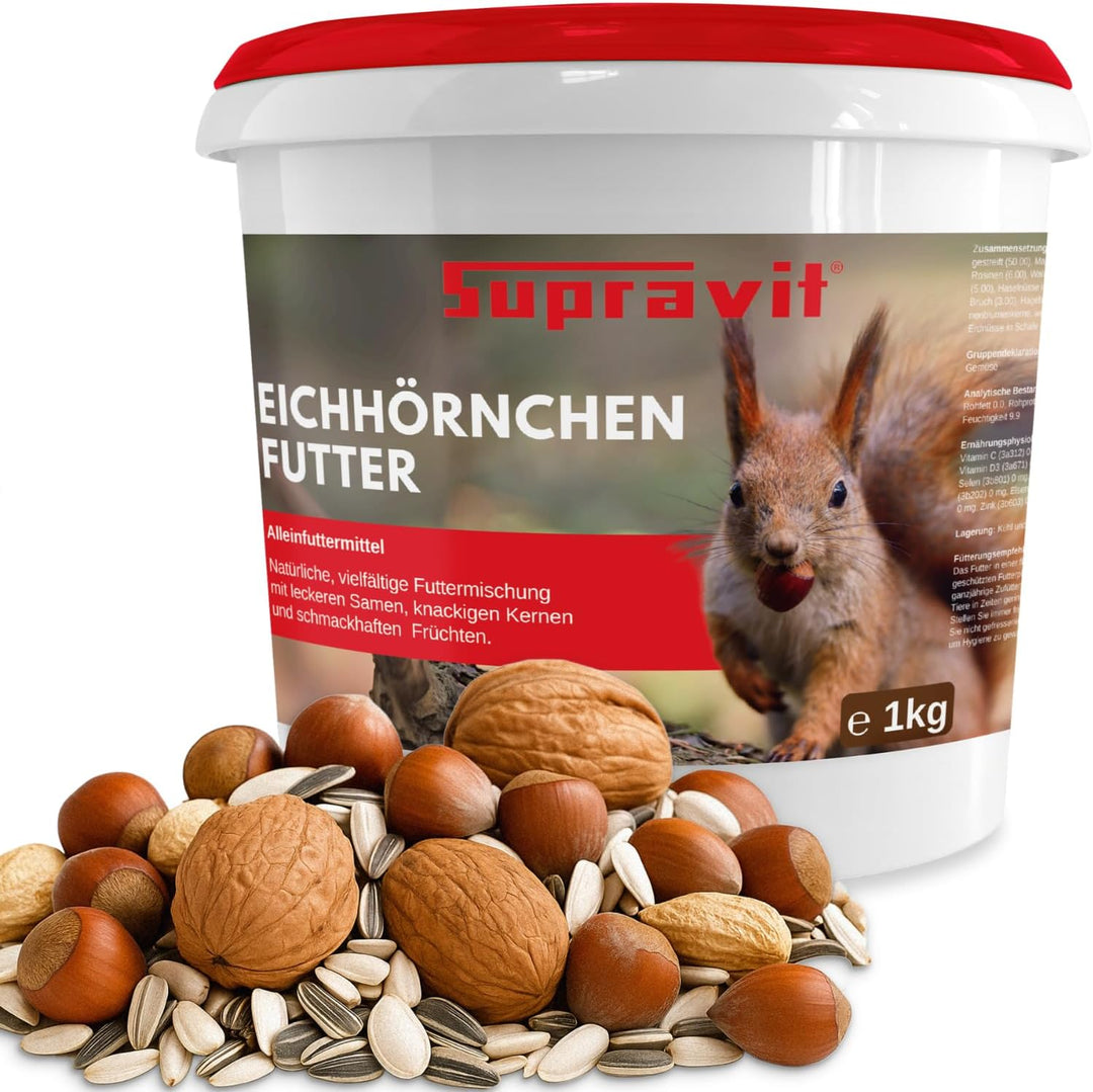 Supravit Artgerechtes Eichhörnchen Futter 1kg | Ausgewogenes Eichhörnchen-Futter mit Haselnüsse & Wa