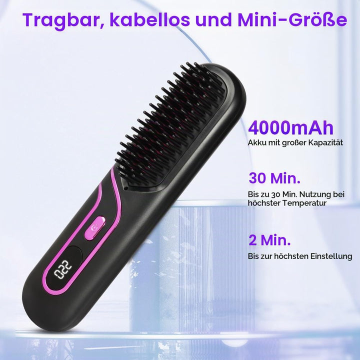 LOPHE Mini Haarglätterbürste, Glättbürste Kabellos, Hair Straightener Comb mit LCD-Bildschirm 4-Stuf