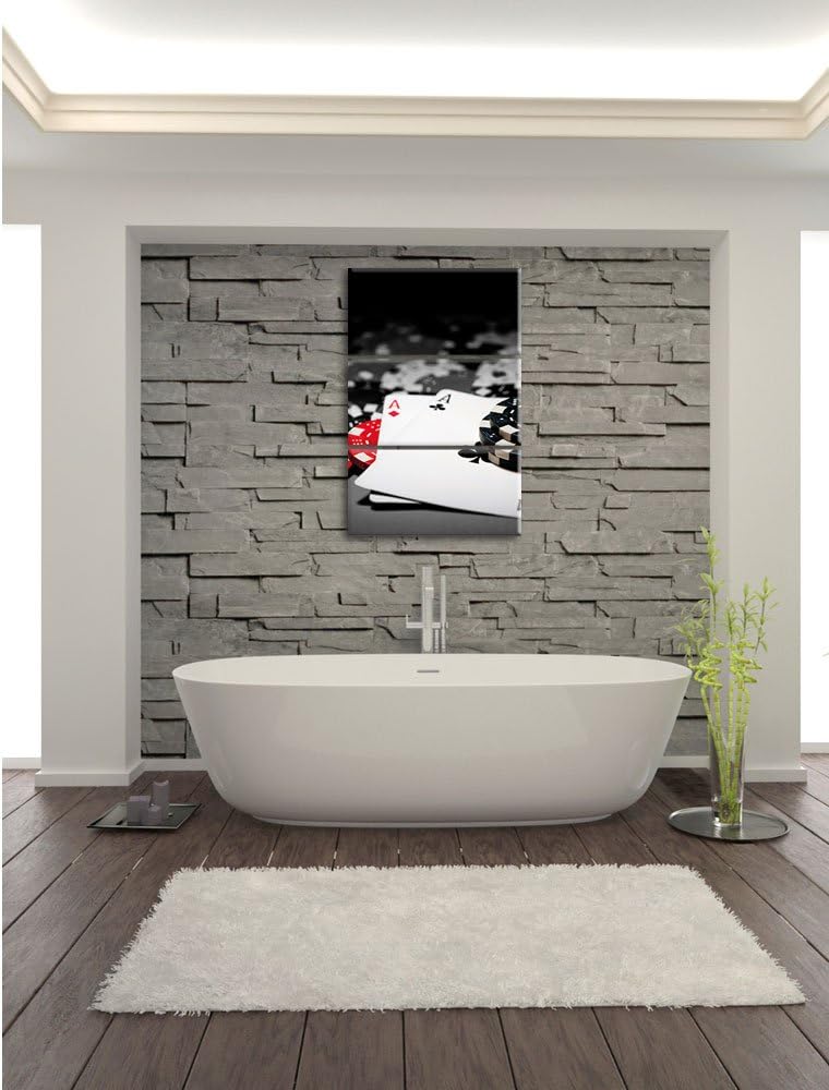Pixxprint Spielkarten auf Pokertisch als Leinwandbild 3 teilig/Grösse: 3 Teilig (120x80) / Wandbild/
