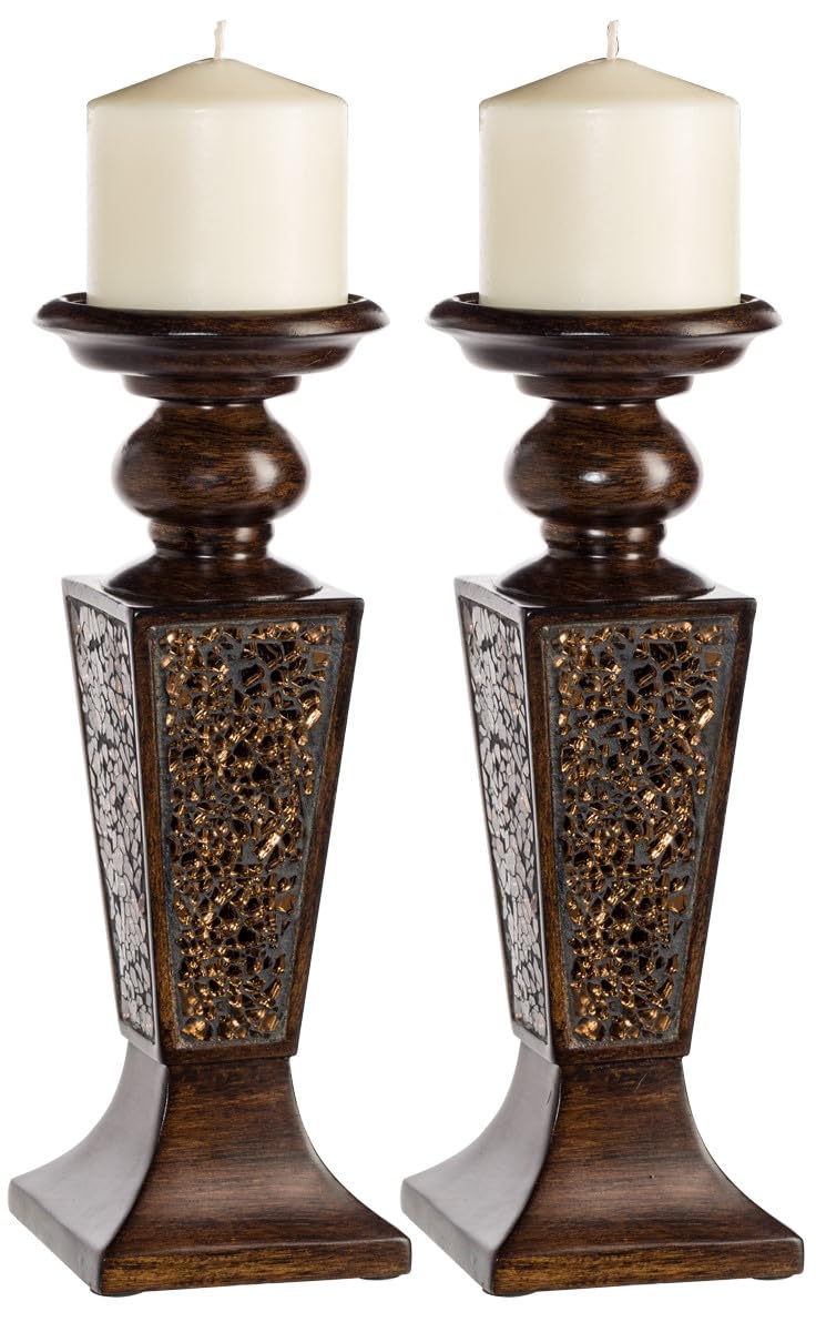 Creative Scents Schonwerk Stumpenkerzenhalter Set mit 2 Stück, Mosaik-Design, funktionale Tischdekor