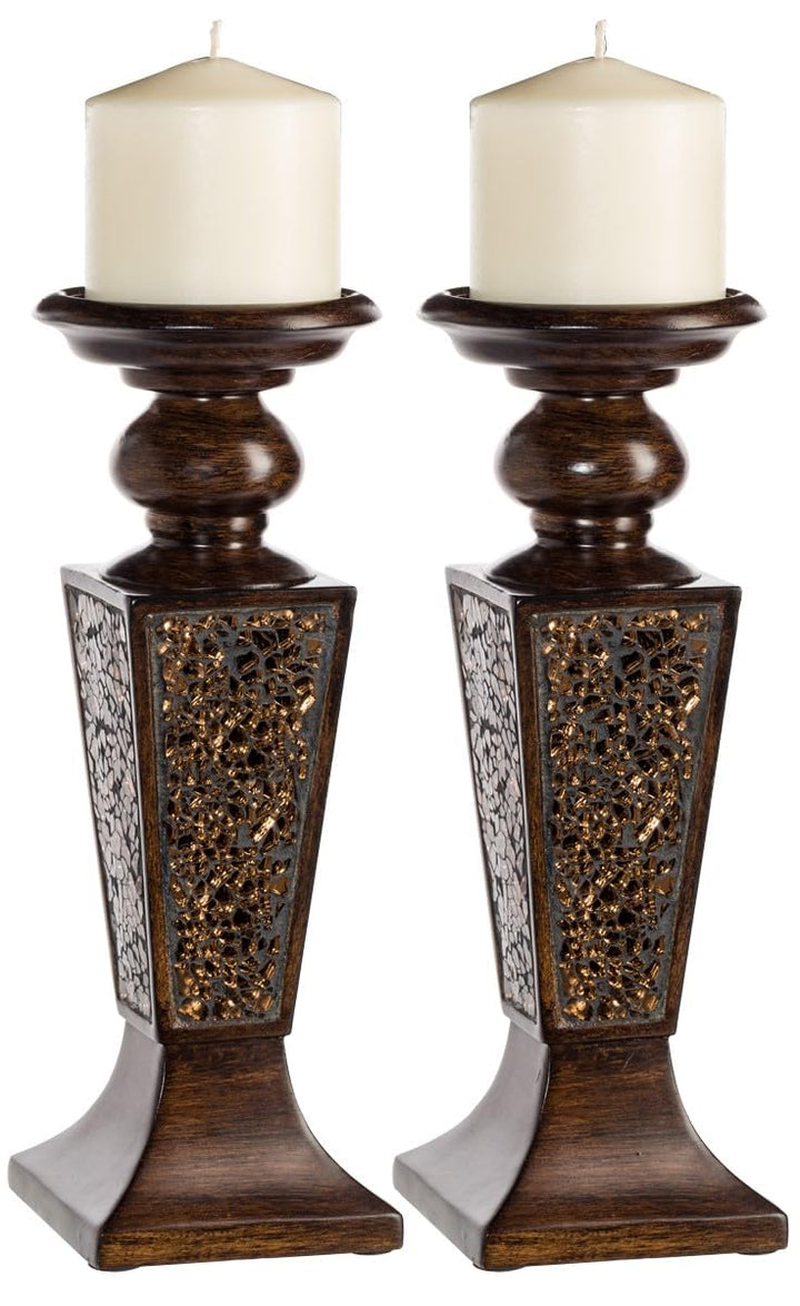 Creative Scents Schonwerk Stumpenkerzenhalter Set mit 2 Stück, Mosaik-Design, funktionale Tischdekor