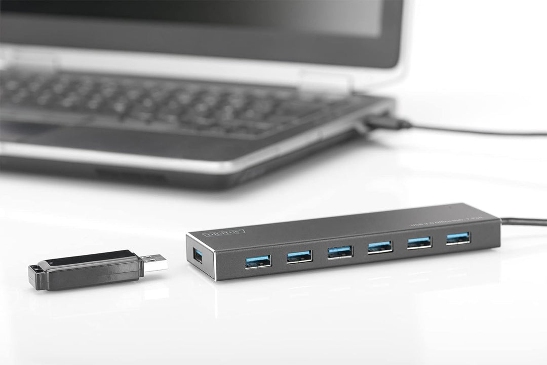 DIGITUS USB-Hub - 7 Ports - Super-Speed USB 3.0 - 5 GBit/s - Plug&Play - Aluminium-Gehäuse - Schwarz