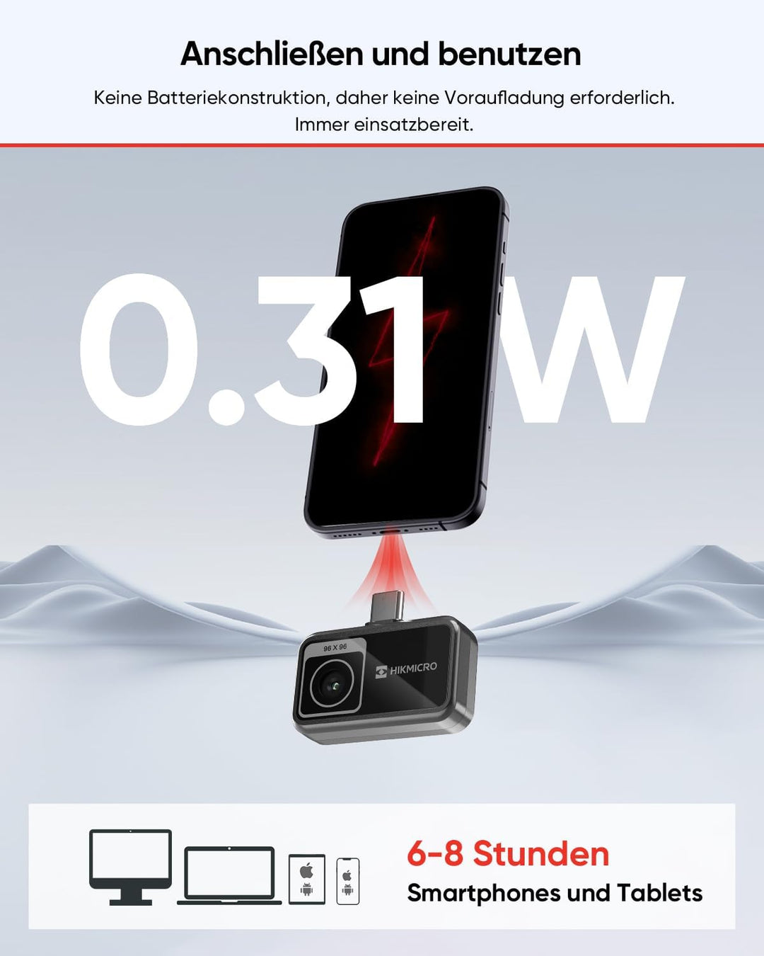 HIKMICRO Minie Wärmebildkamera - iOS/Android, 192×192 SuperIR Bildverbesserung, 25Hz, für Smartphone