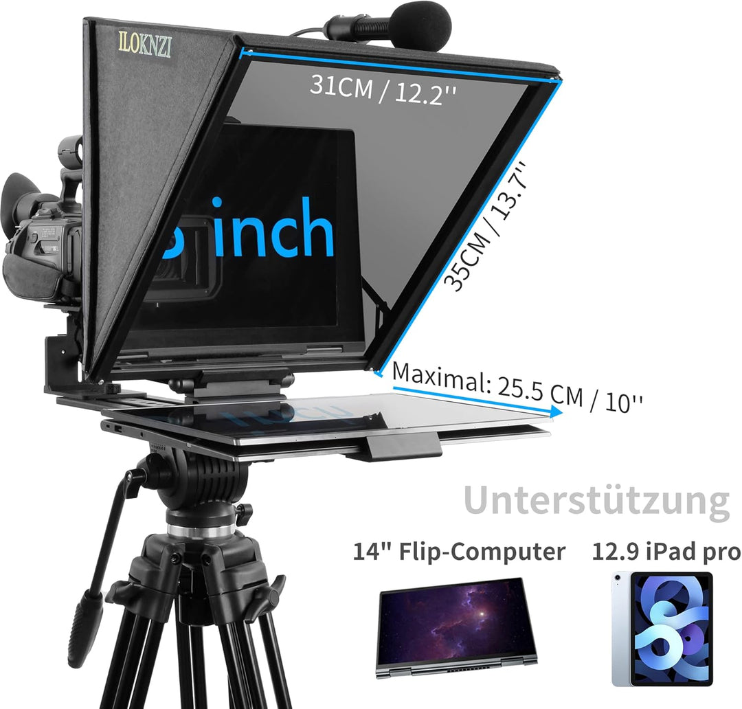 18 Zoll Drehbar Teleprompter mit Bluetooth-Fernbedienung und Beschriftungssoftware, Videoaufzeichnun