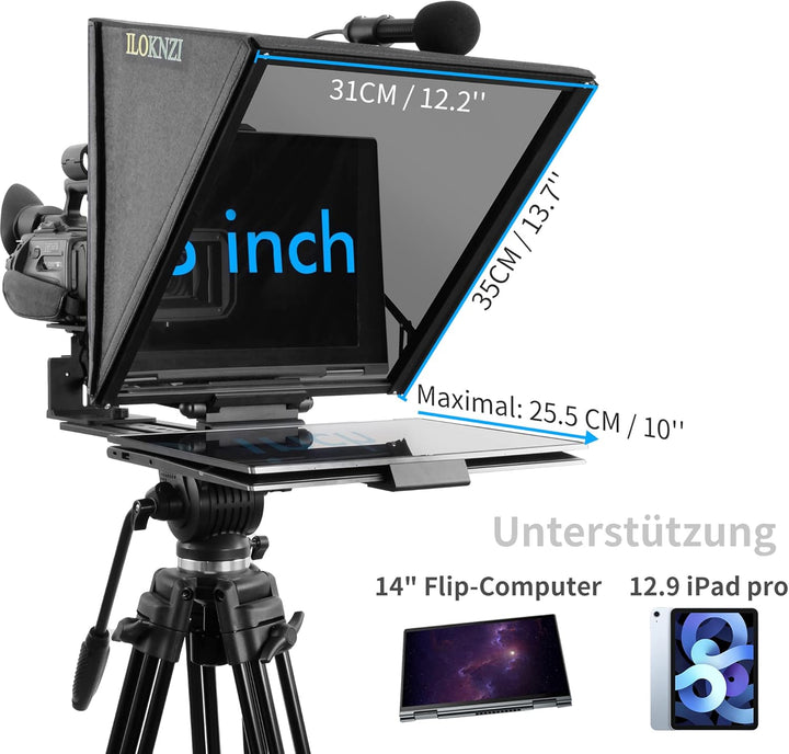 18 Zoll Drehbar Teleprompter mit Bluetooth-Fernbedienung und Beschriftungssoftware, Videoaufzeichnun