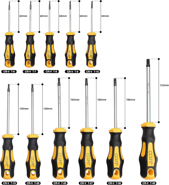 CCLIFE Torx Schraubendreher Set TX magnetisch T6-T40, 11 Stück mit Sternlochbohrung, 11 Stück mit St