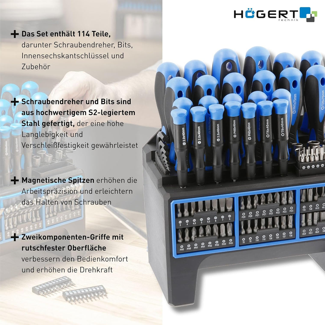 Högert Technik - Bit-Set 114 Stk. I Schraubendreher und Bits I Universelles Set I inkl. Schraubendre